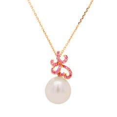 Fei Liu Pink Sapphire and Pearl 18 Karat Rose Gold Filigree Pendant Necklace