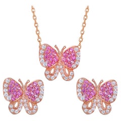 Fei Liu Pink White Cubic Zirconia Sterling Silver Butterfly Jewellery Set
