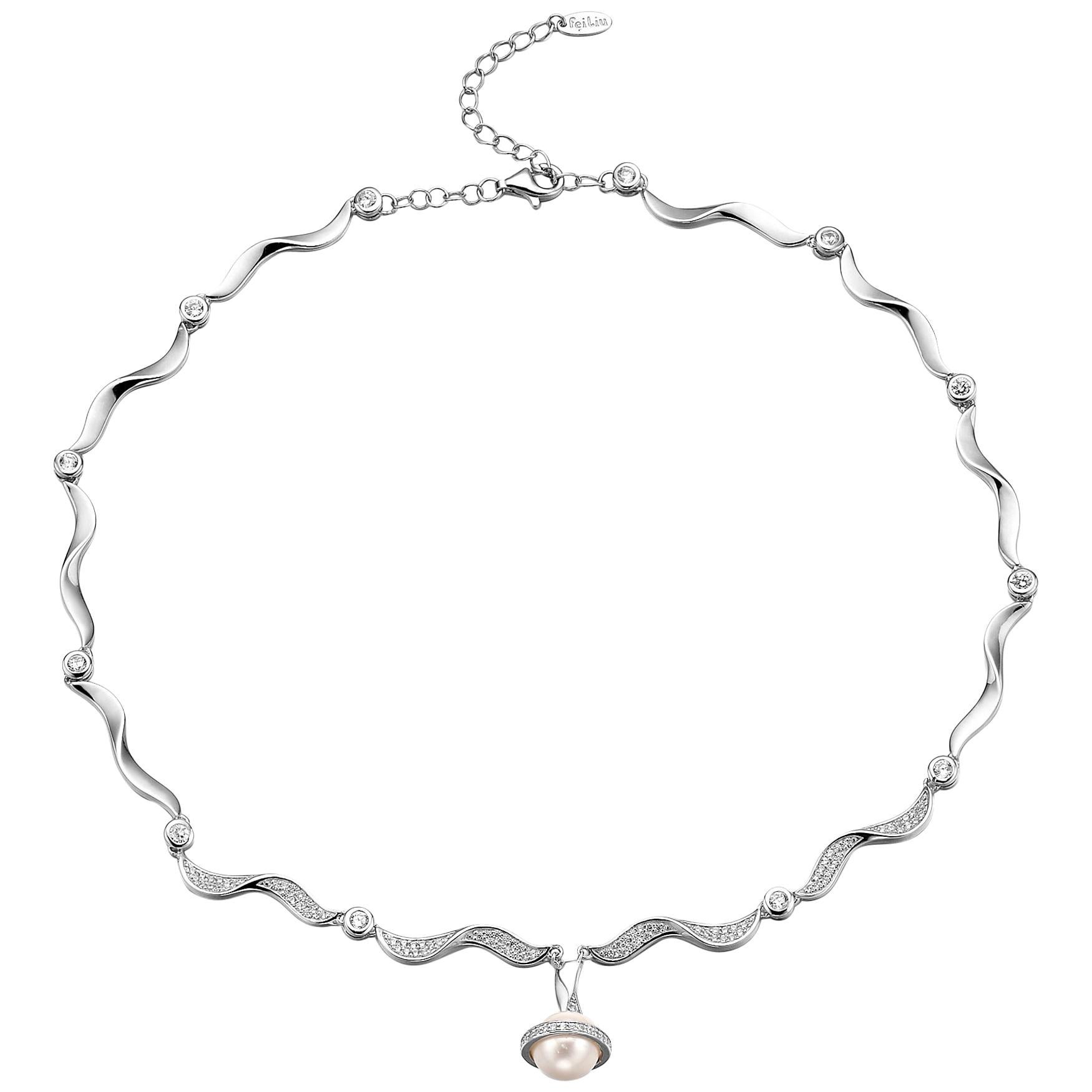 Fei Liu Pirouette Necklace Sliver with Fresh Water Pearl