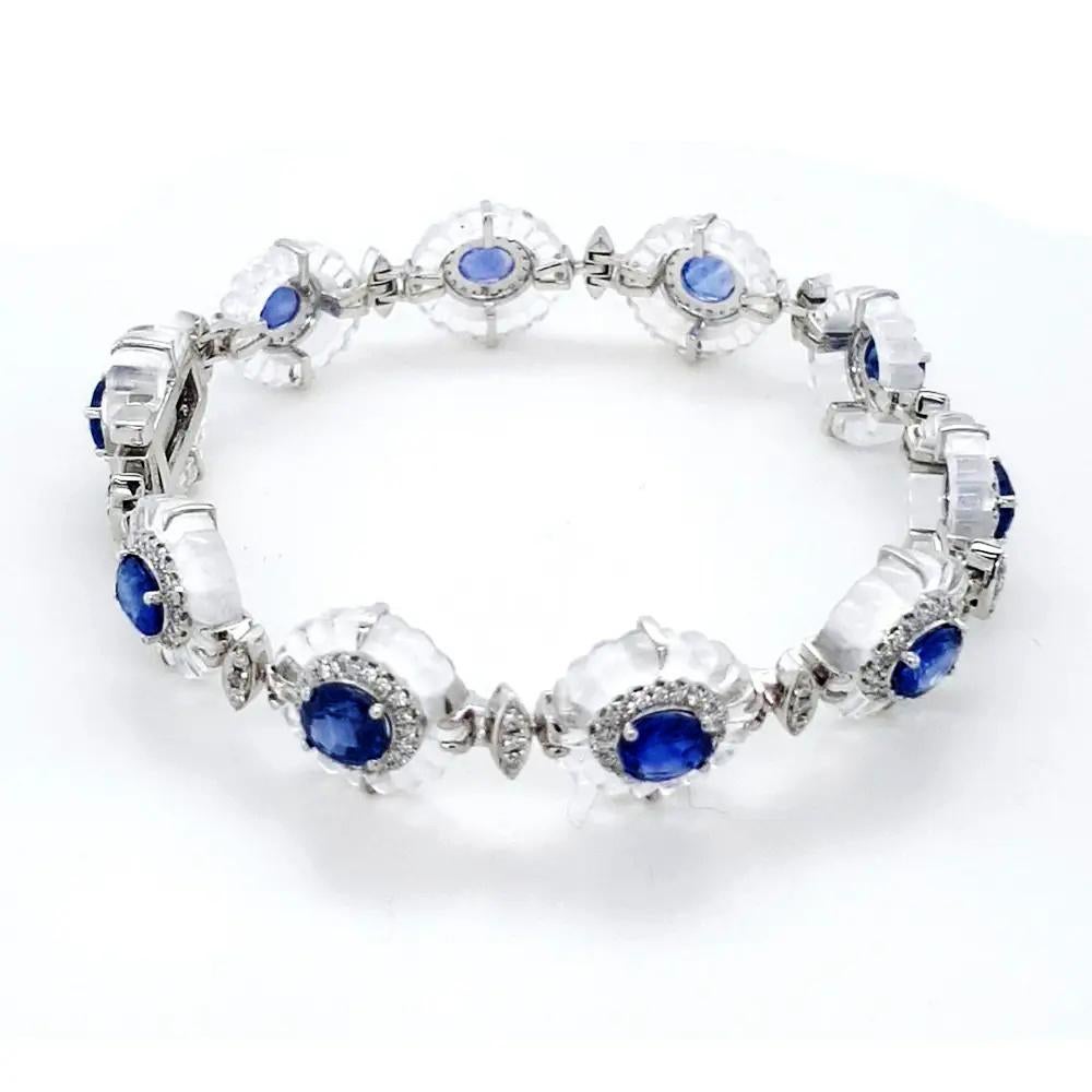 Contemporary Fei Liu Platinum Sapphire, Rock Crystal and Diamond Bracelet - 7 Inches