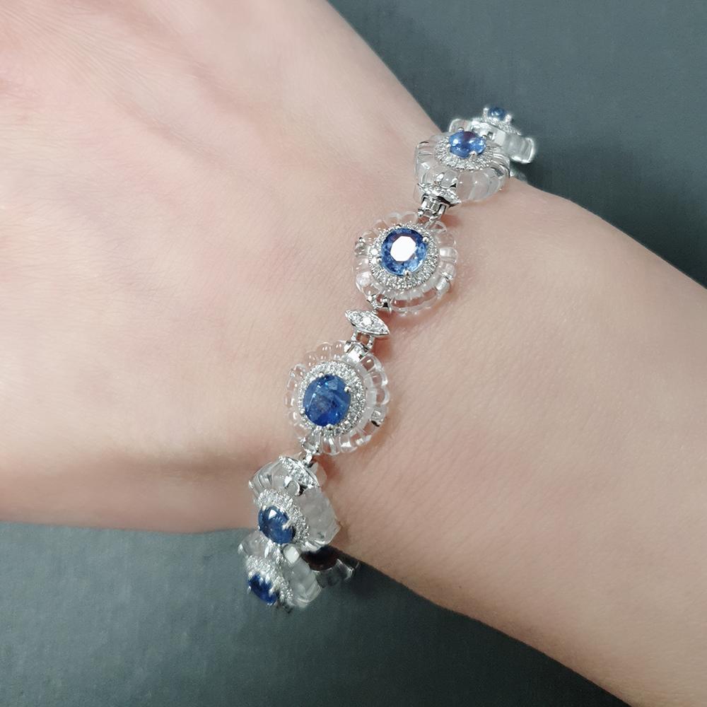 Oval Cut Fei Liu Platinum Sapphire, Rock Crystal and Diamond Bracelet - 7 Inches