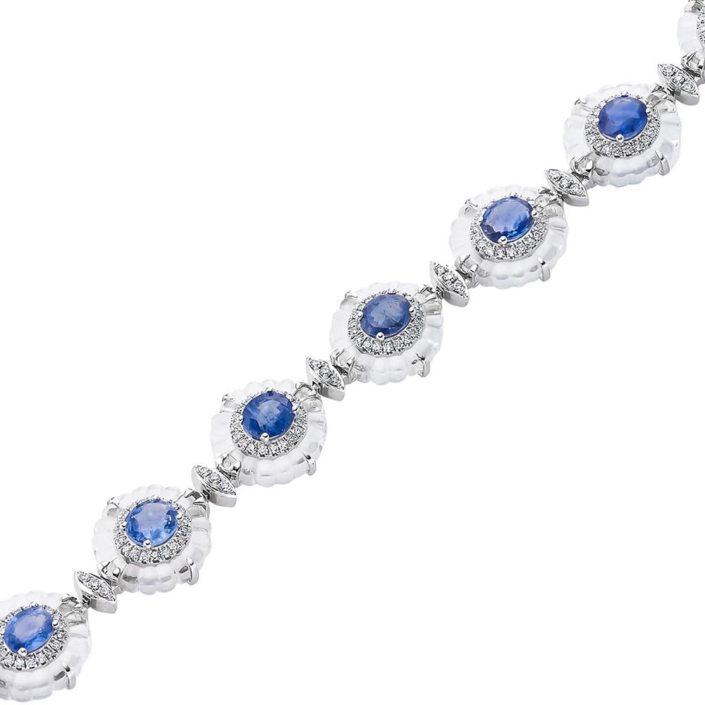 Fei Liu Platinum Sapphire, Rock Crystal and Diamond Bracelet - 7 Inches In New Condition For Sale In Birmingham, GB