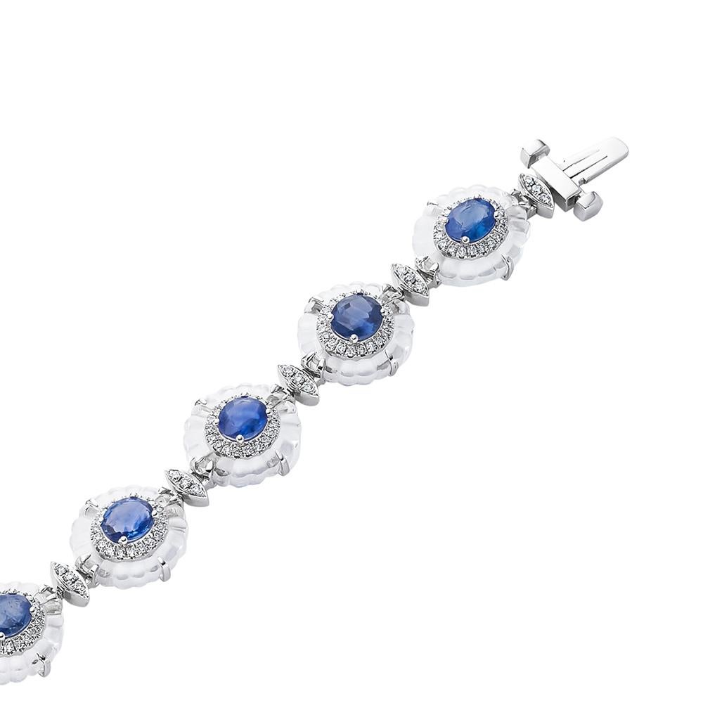 Women's Fei Liu Platinum Sapphire, Rock Crystal and Diamond Bracelet - 7 Inches For Sale