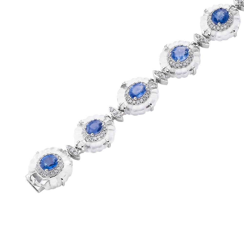 Fei Liu Platinum Sapphire, Rock Crystal and Diamond Bracelet - 7 Inches For Sale 1