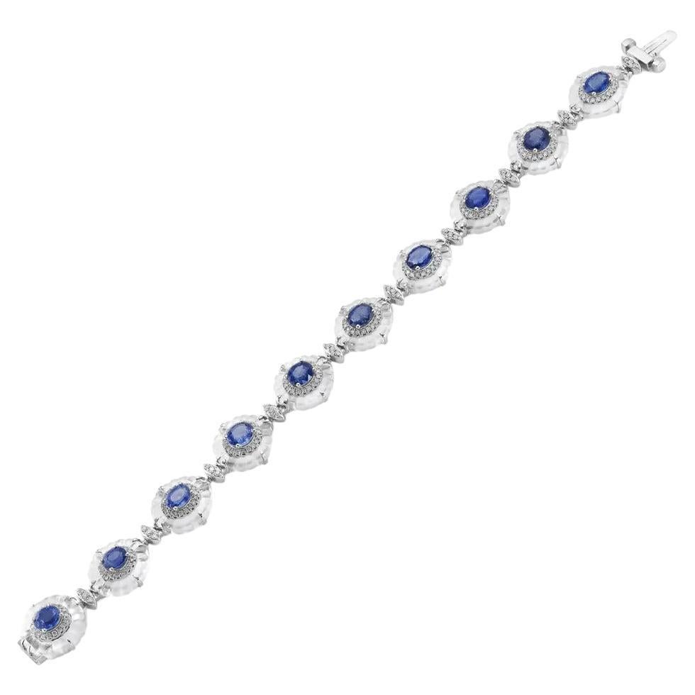 Fei Liu Platinum Sapphire, Rock Crystal and Diamond Bracelet - 7 Inches For Sale