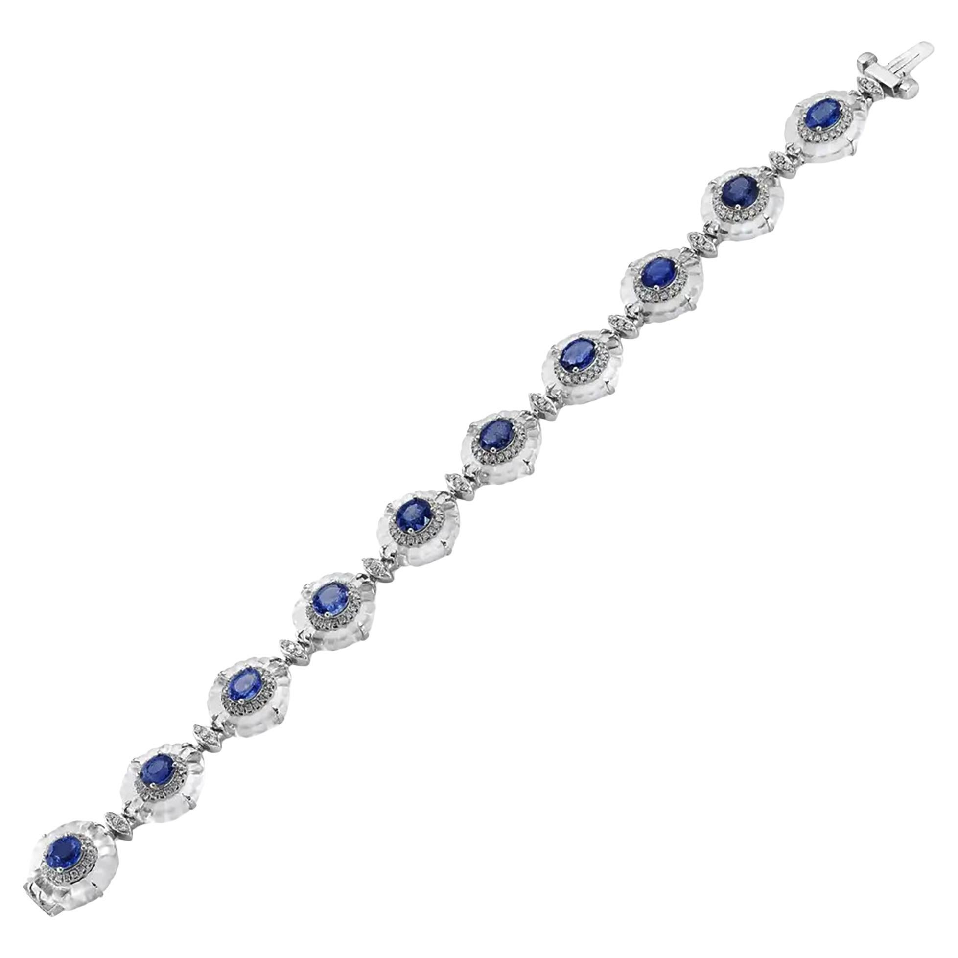 Bracelet en saphir, cristal de roche et diamant en platine de Fei Liu - 7 pouces