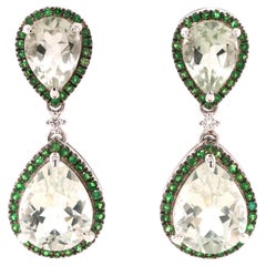 Fei Liu Prasiolite and Demantoid Garnets 14 Karat Yellow Gold Drop Earrings