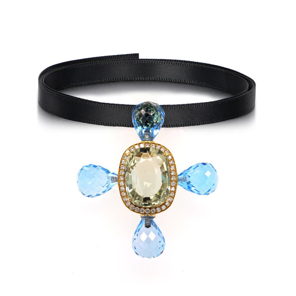 Fei Liu Prasiolite, Diamond and Topaz 18 Karat Choker Pendant Necklace