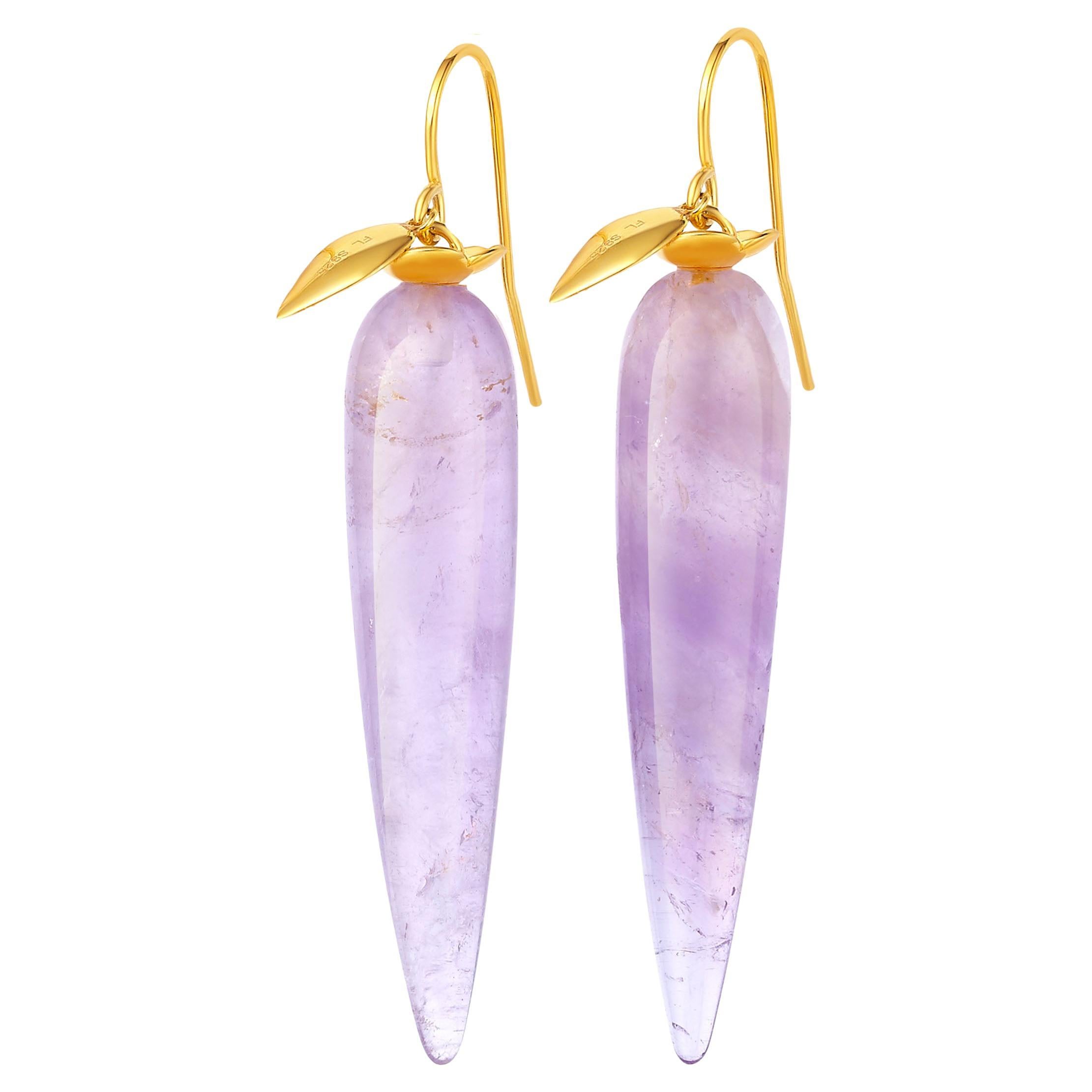 Fei Liu Purple Amethyst 18 Karat Gold Plated Sterling Silver Drop Earrings