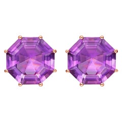 Fei Liu Purple Amethyst 18 Karat Rose Gold Stud Earrings