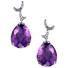 Fei Liu Purple Amethyst Diamond 18 Karat Black Gold Drop Earrings