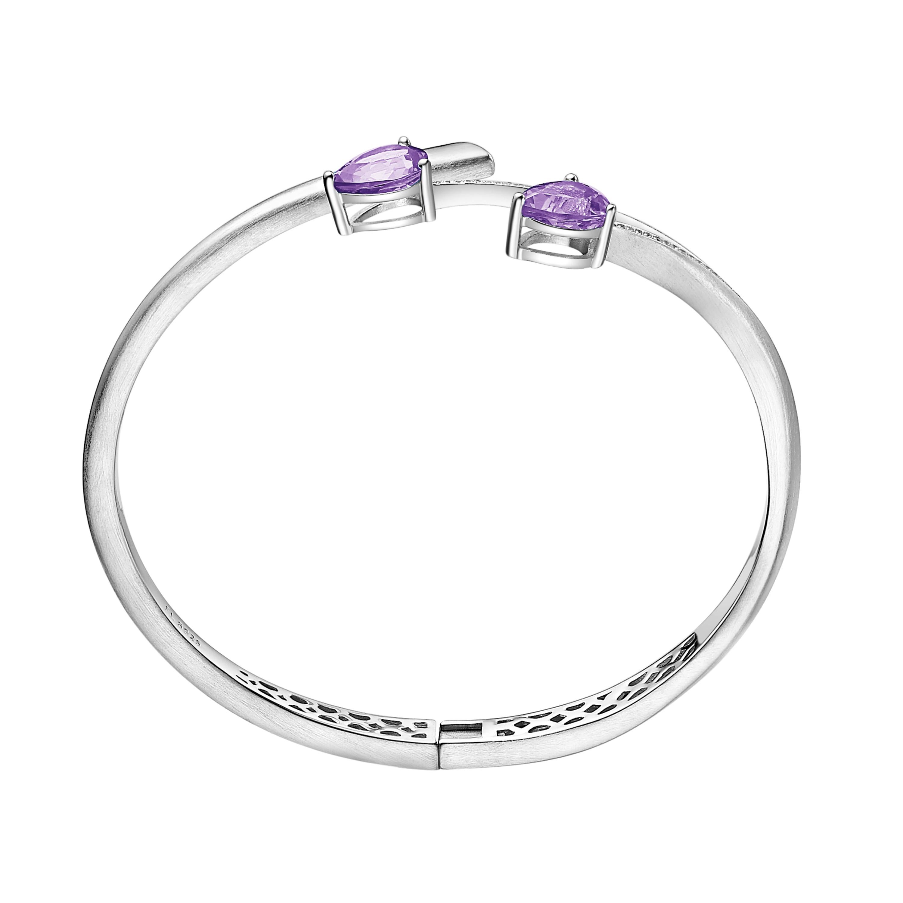 Contemporary Fei Liu Purple Amethyst Cubic Zirconia Sterling Silver Bangle Bracelet