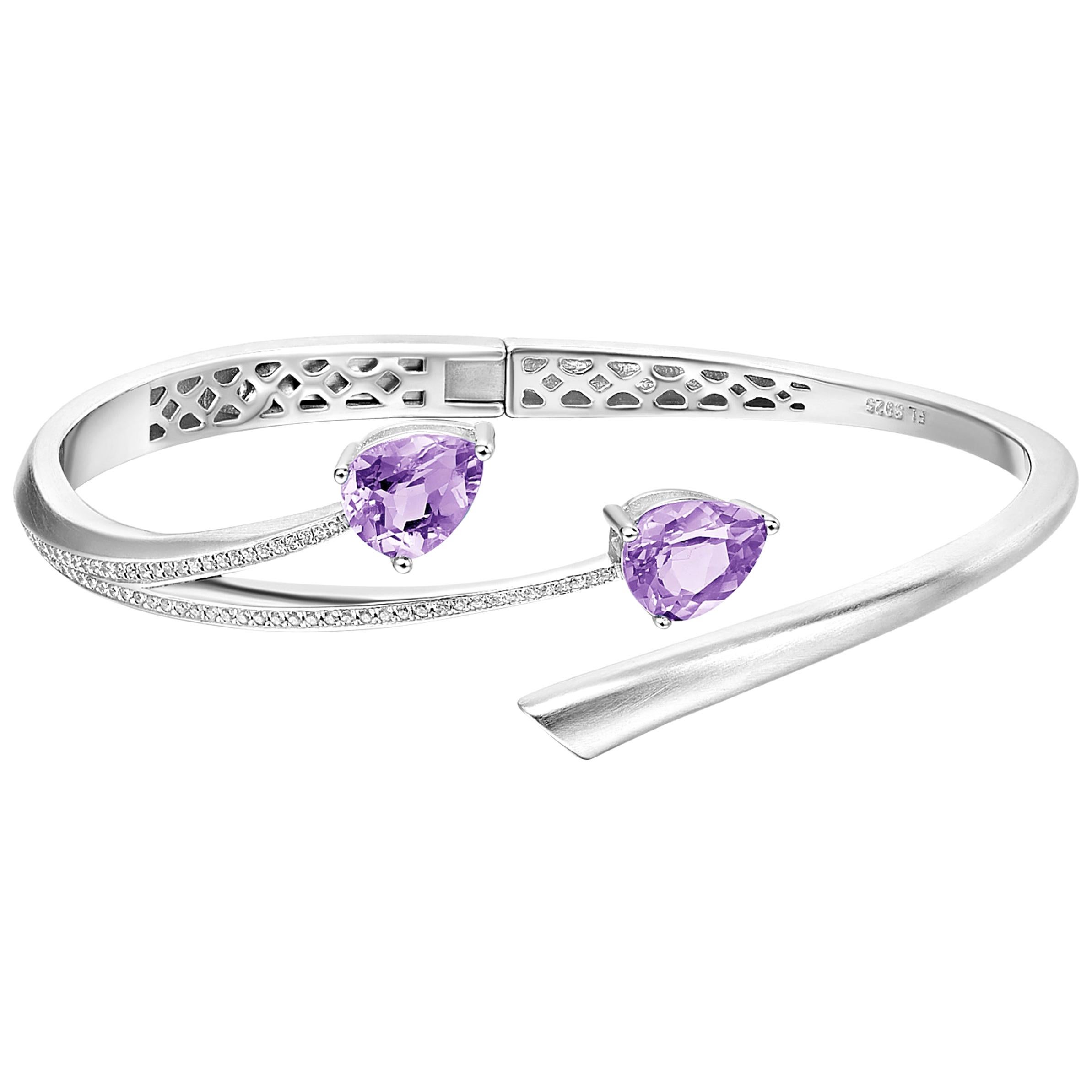Fei Liu Purple Amethyst Cubic Zirconia Sterling Silver Bangle Bracelet