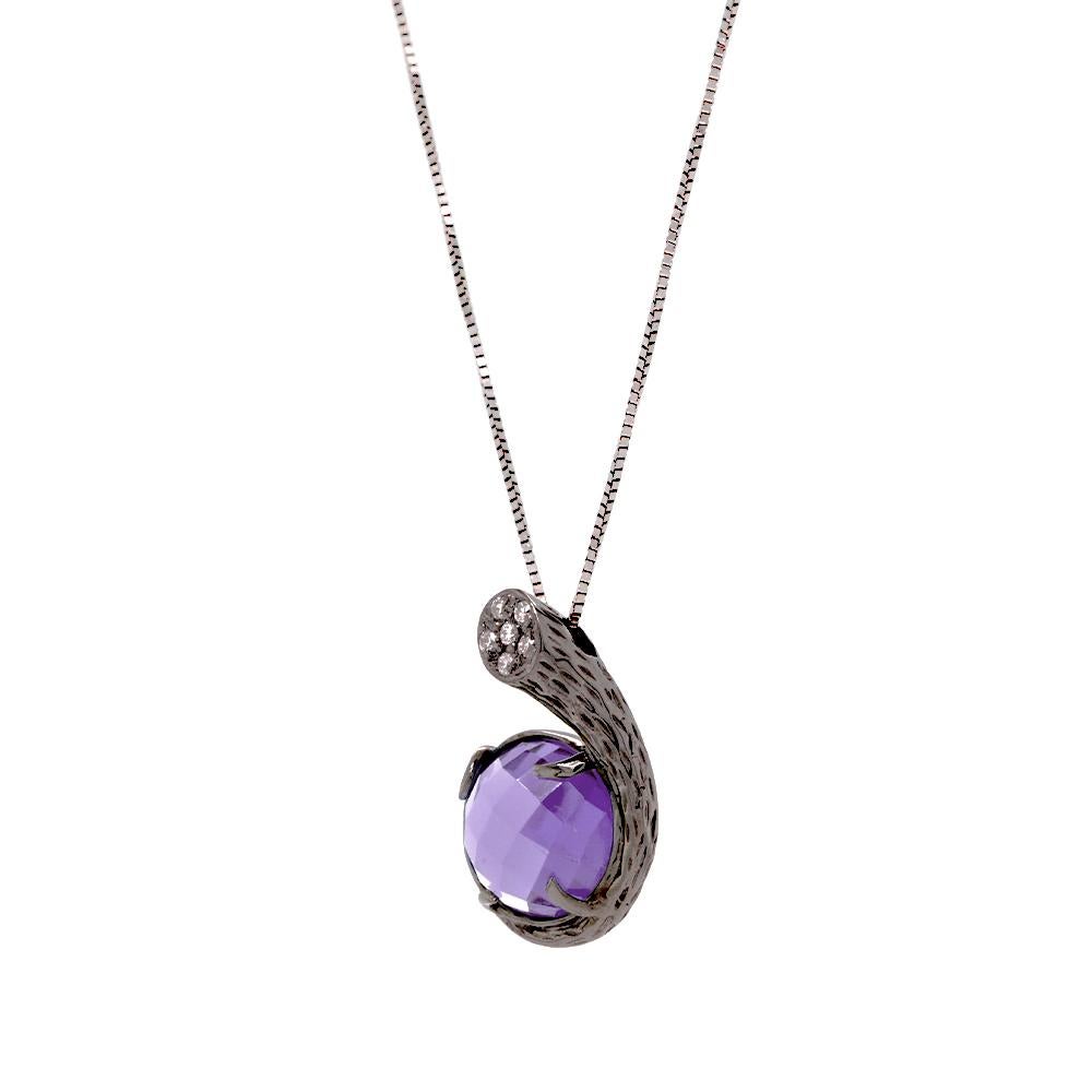 Contemporary Fei Liu Purple Amethyst Diamond 18 Karat Black Gold Necklace Earrings Set