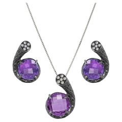 Fei Liu Purple Amethyst Diamond 18 Karat Black Gold Necklace Earrings Set