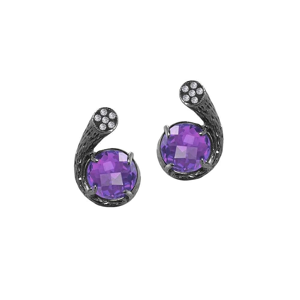 Briolette Cut Fei Liu Purple Amethyst Diamond 18 Karat Black Gold Stud Earrings