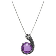 Fei Liu Purple Amethyst Diamond 18 Karat Black Gold Stud Pendant Necklace