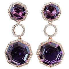 Fei Liu Purple Amethyst Diamond 18 Karat Rose Gold Statement Drop Earrings Fei Liu Purple Amethyst Diamond 18 Karat Rose Gold Statement Drop Earrings
