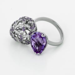 Fei Liu Purple Amethyst Diamond Black Gold Open Doublet Ring