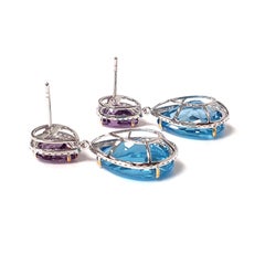 Fei Liu Purple Amethyst Diamond Blue Topaz Pear Drop Earrings
