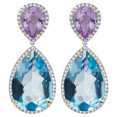 Fei Liu Purple Amethyst Diamond Blue Topaz Pear Drop Earrings