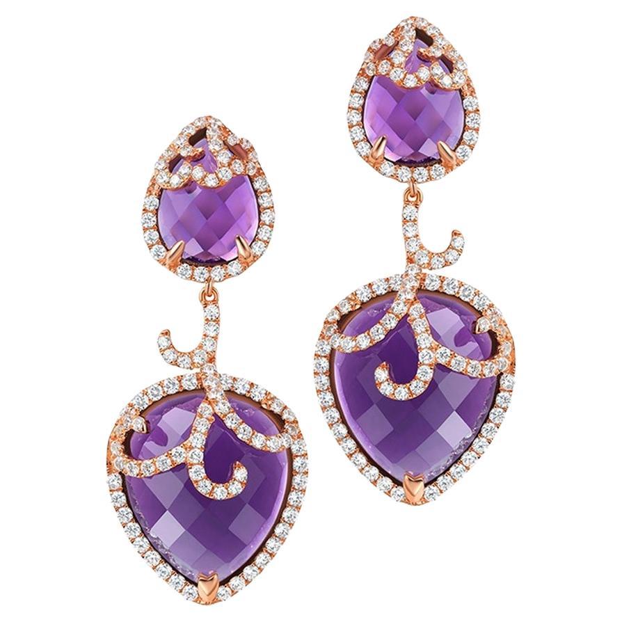 Fei Liu Purple Amethyst Gem-Set Rose Gold Plated 925 Silver Drop Earrings