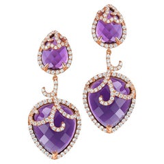 Fei Liu Purple Amethyst Gem-Set Rose Gold Plated 925 Silver Drop Earrings
