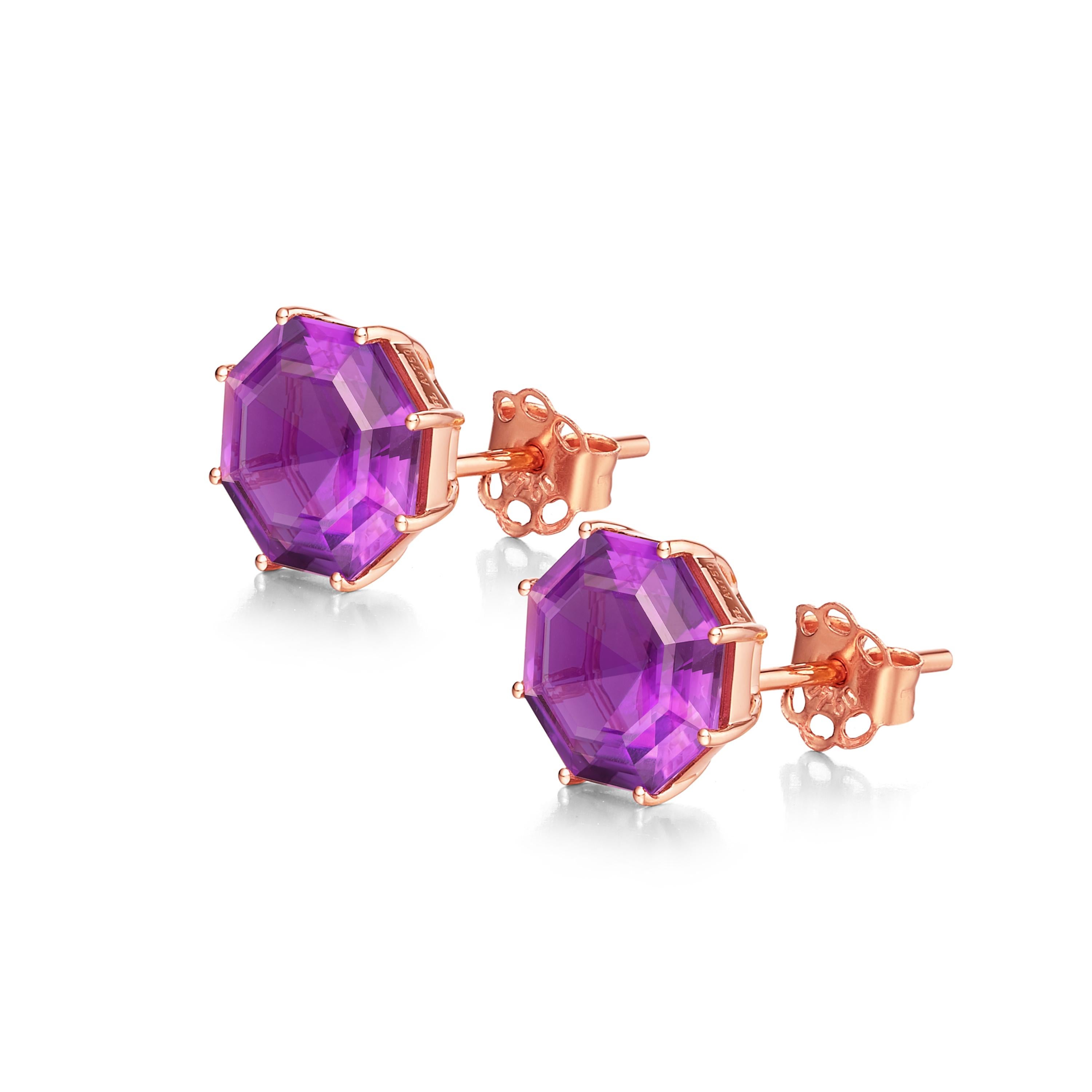 Octagon cuts were widely popular in the Victorian era. Award-winning designer Fei Liu adds a modern minimalist touch so the gemstone's kaleidoscopic facets becomes the star of the jewellery. The 'Victoriana' octagon cut stud earrings feature 3.20ct