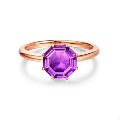 Fei Liu Purple Amethyst 18 Karat Rose Gold Solitaire Octagon Ring
