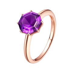 Fei Liu Purple Amethyst 18 Karat Rose Gold Solitaire Octagon Ring