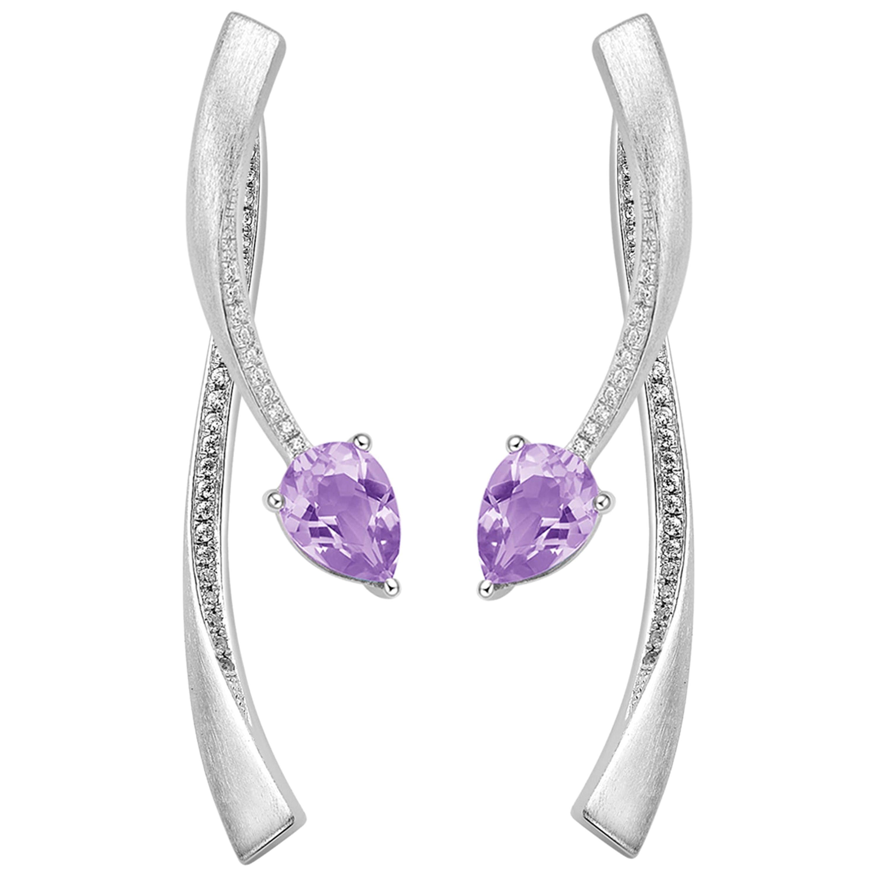 Fei Liu Purple Amtheyst Cubic Zirconia Sterling Silver Two-Piece Drop Earrings