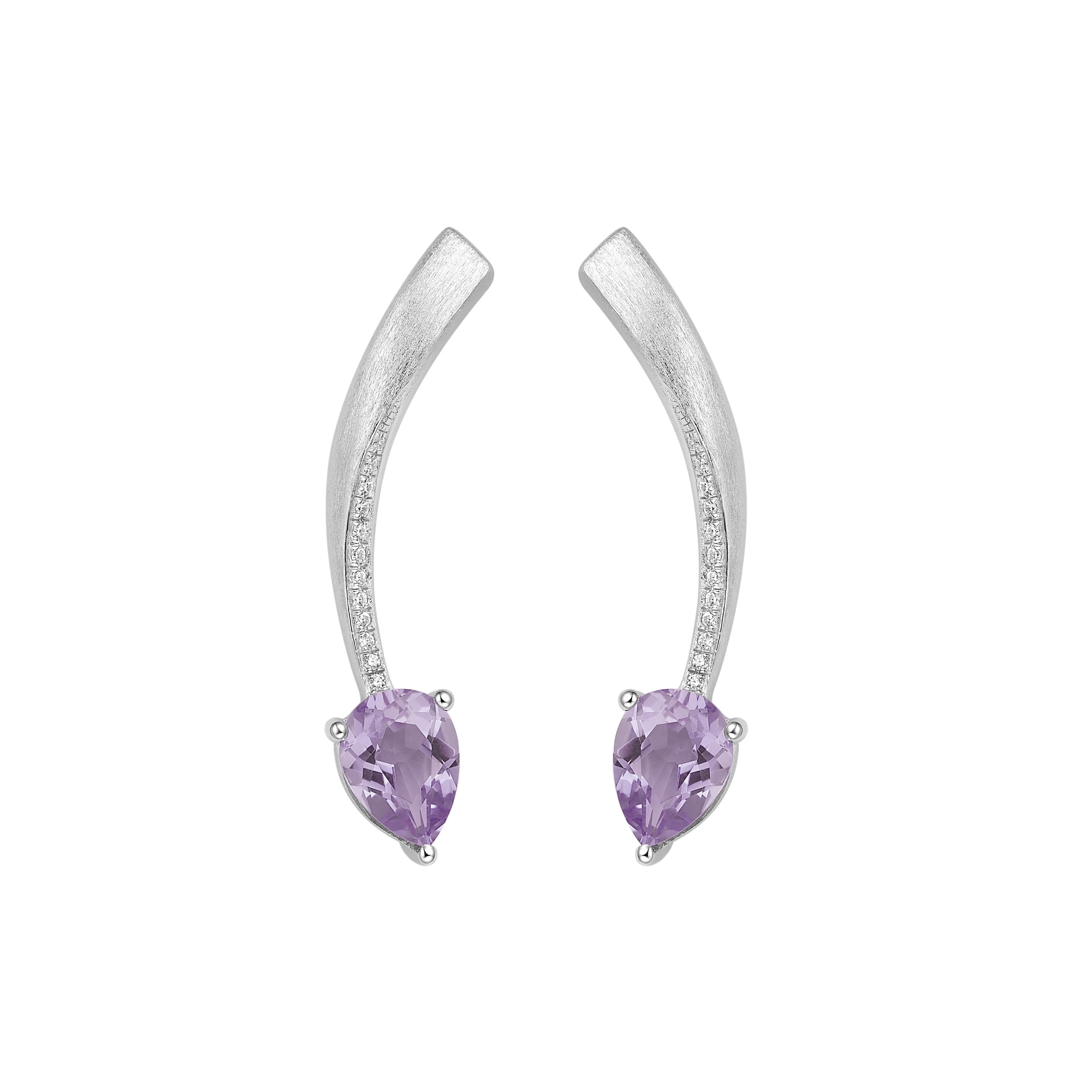 Pear Cut Fei Liu Purple Amtheyst Cubic Zirconia Sterling Silver Two-Piece Drop Earrings