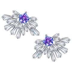 Fei Liu Clous d'oreilles fontaine en argent sterling avec zirconia en forme de cube violet-aqua