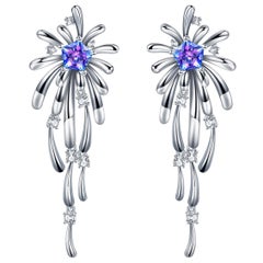 Fei Liu Purple-Aqua Swarovski Zirconia Sterling Silver Crossette Drop Earrings