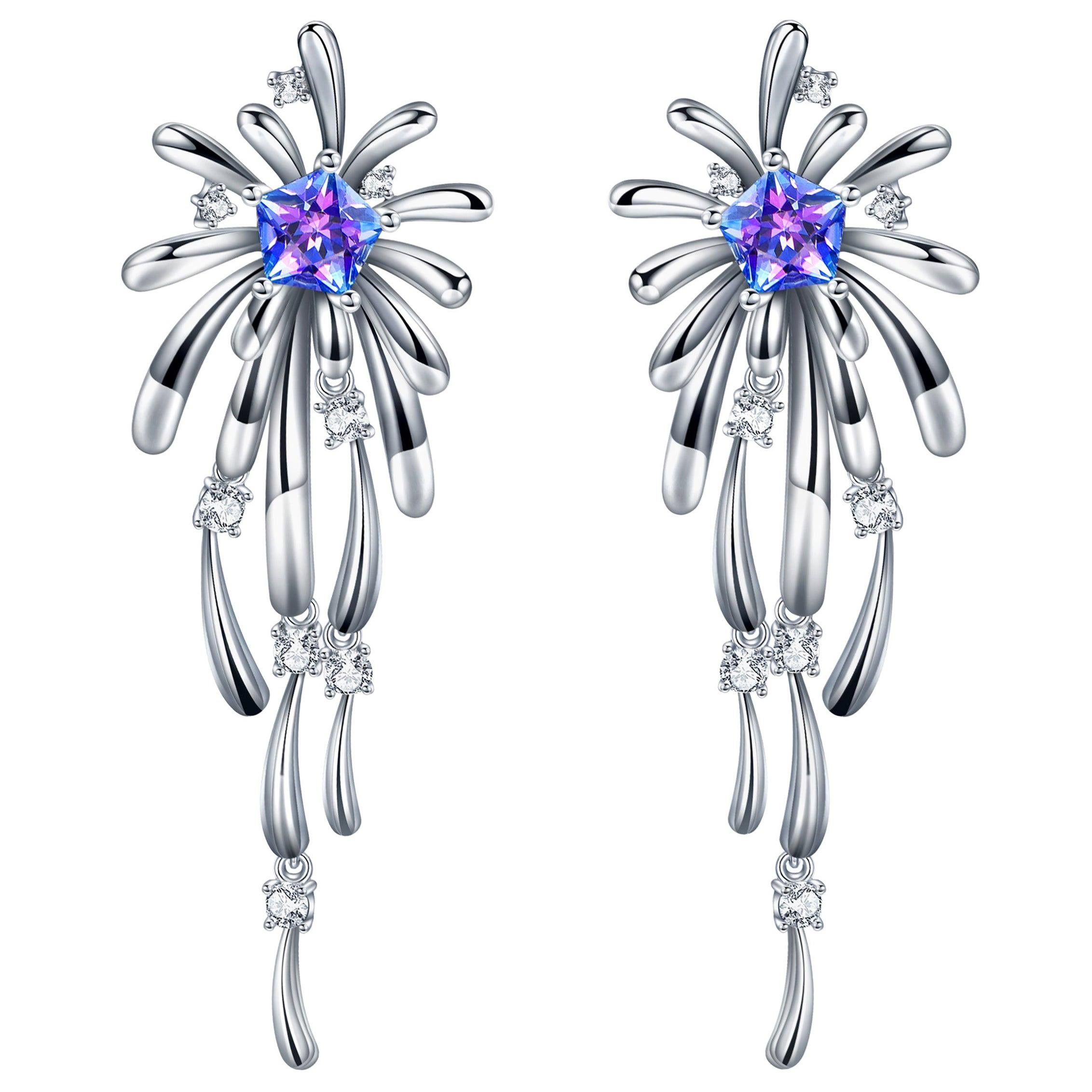 Fei Liu Purple-Aqua Swarovski Zirconia Sterling Silver Crossette Drop Earrings