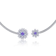 Fei Liu Purple-Aqua Swarovski Zirconia Sterling Silver Flower Burst Choker