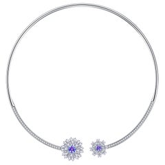 Fei Liu Purple-Aqua Swarovski Zirconia Sterling Silver Flower Burst Choker