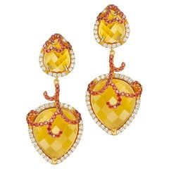 Boucles d'oreilles pendantes Fei Liu en argent plaqué or 925 et citrine sertie de pierres précieuses