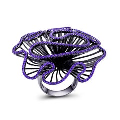 Fei Liu Purple Cubic Zirconia Black Rhodium Plated Silver Cocktail Ring