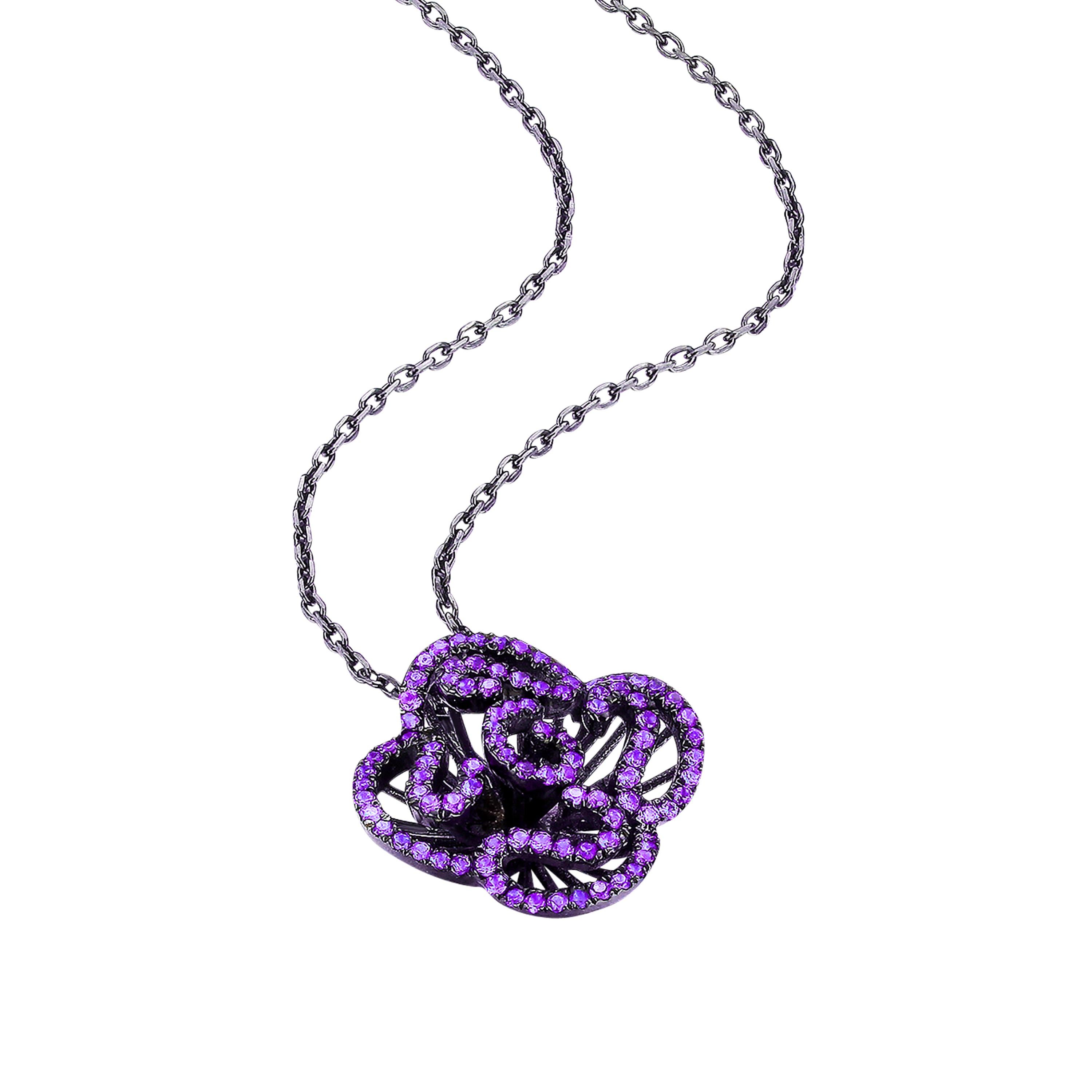 Brilliant Cut Fei Liu Purple Cubic Zirconia Black Rhodium Plated Silver Pendant Earrings
