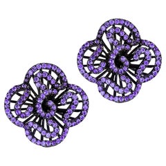 Fei Liu Purple Cubic Zirconia Black Rhodium Plated Silver Stud Earrings