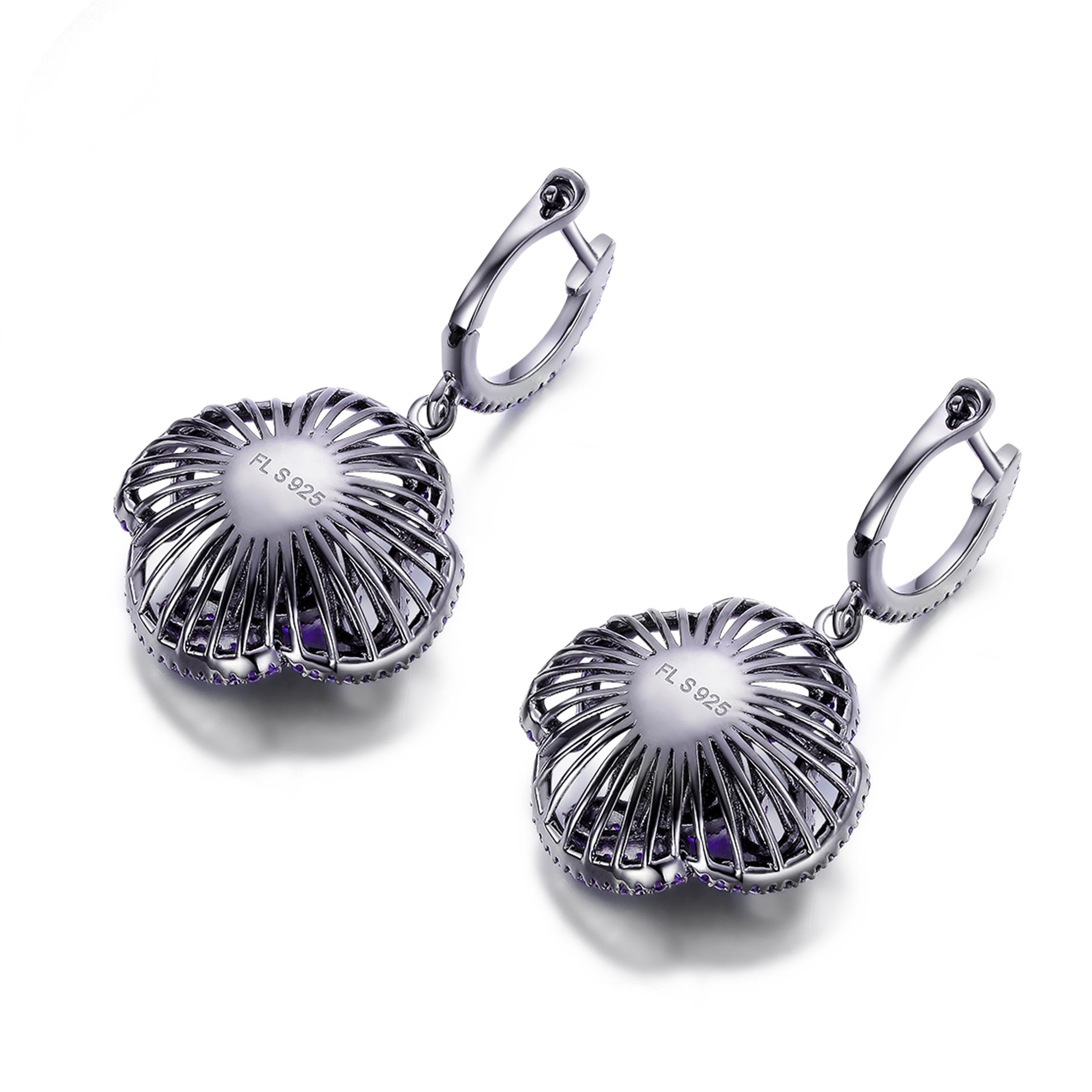 Contemporary Fei Liu Purple Cubic Zirconia Black Rhodium Plated Sterling Silver Drop Earrings For Sale