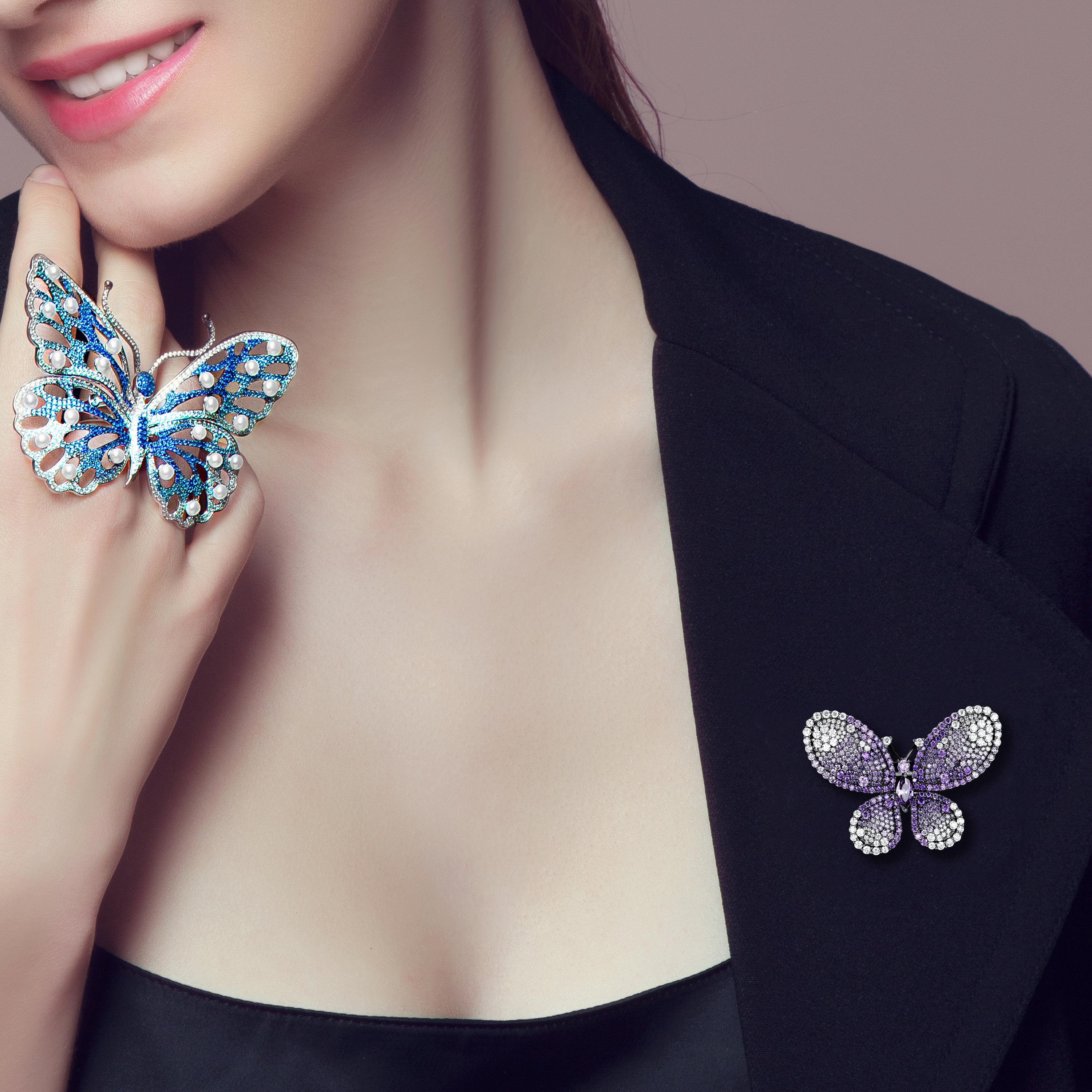 The exclusive Butterfly collection captures the feminine essence and the carefree, joyful movement of these intricate and delicate creatures. The weightless and vivid colours of the sparkling cubic zirconia bring life to the elegant