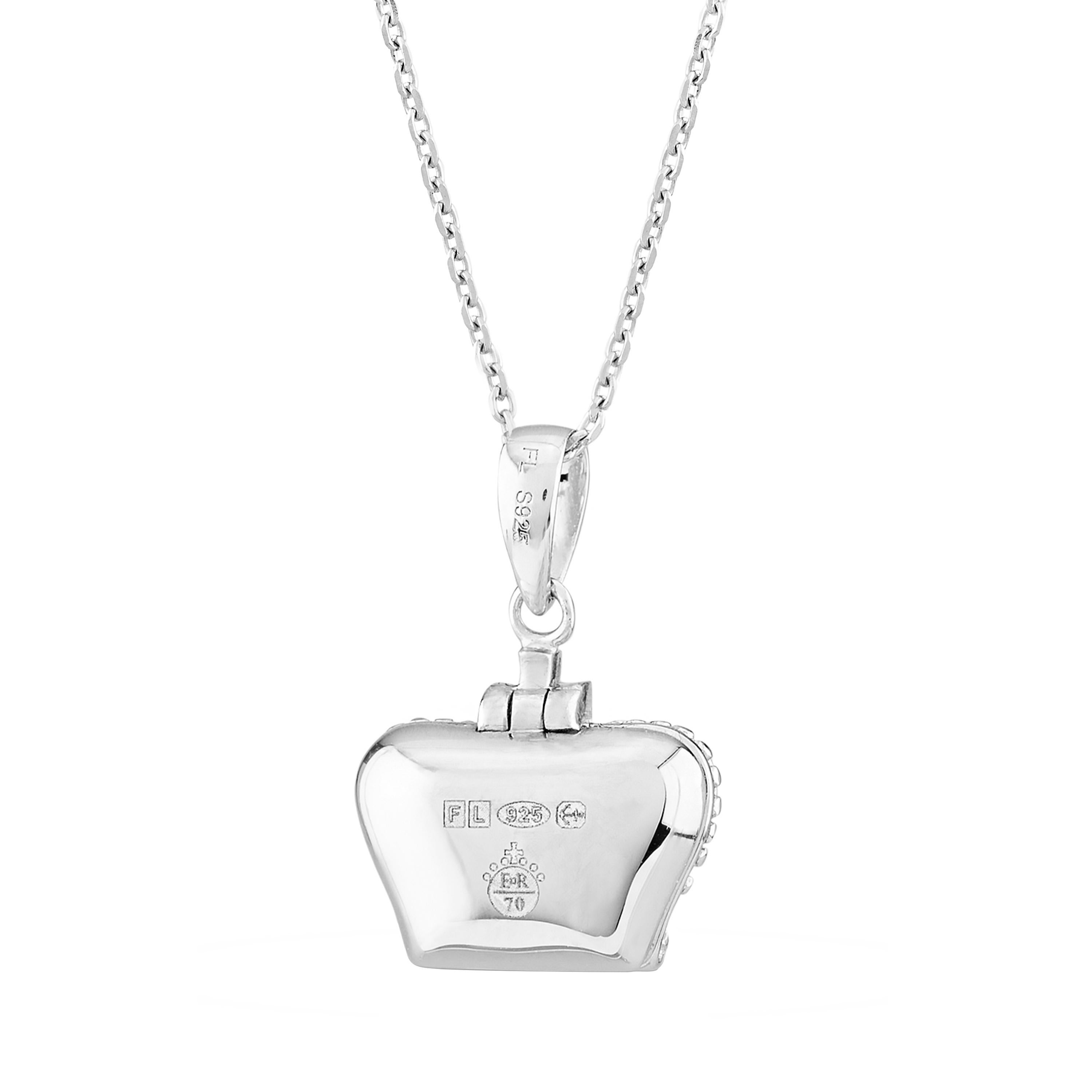 Contemporary Fei Liu Queen's Platinum Jubilee Sterling Silver Royal Crown Pendant Necklace