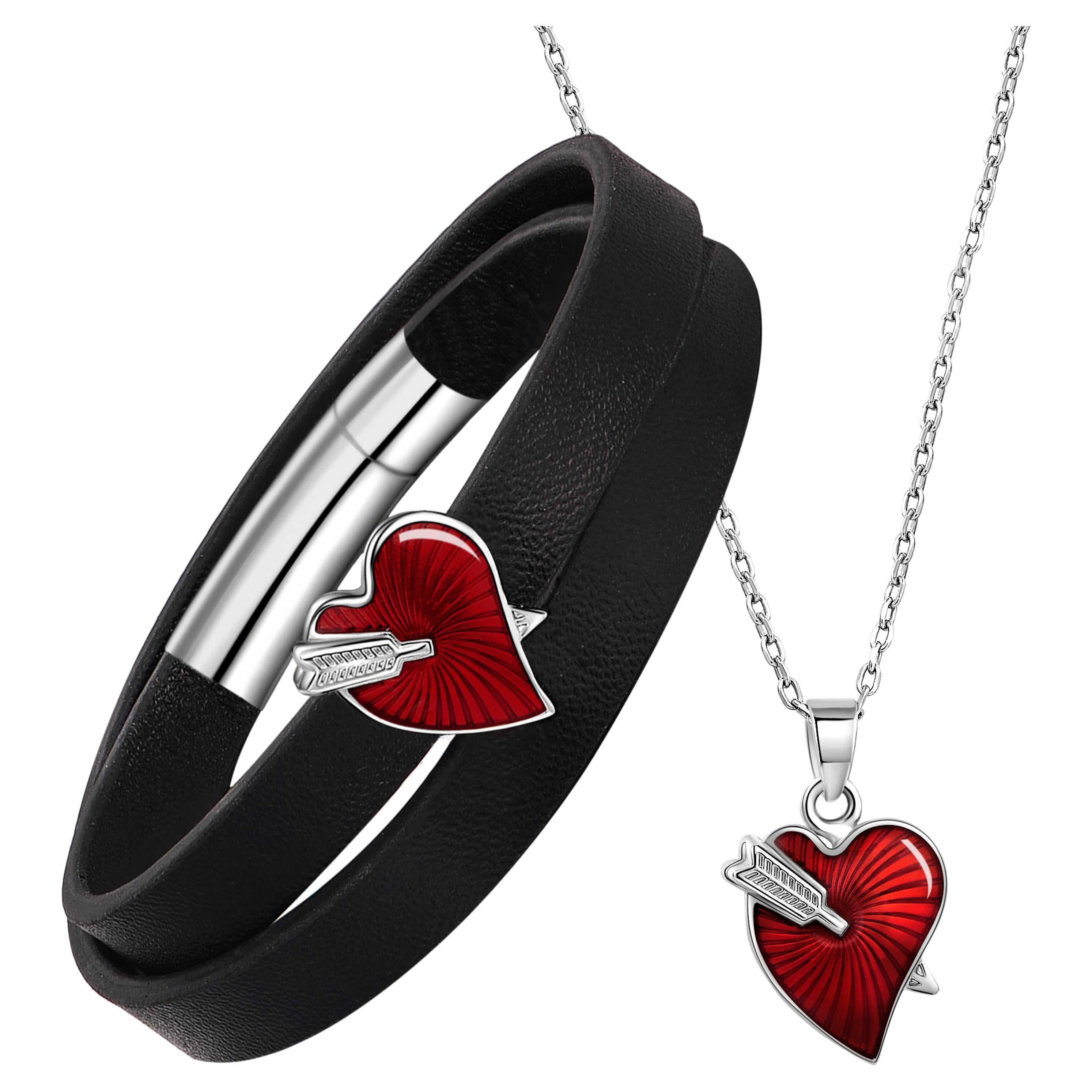 Fei Liu Red Enamel Cupid's Arrows Bracelet and Necklace Set For Sale