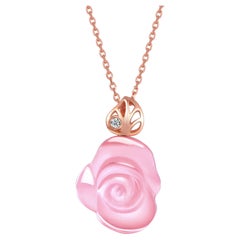 Fei Liu Rose Cut Cat’s Eye Stone Diamond 14 Karat Rose Gold Pendant Necklace