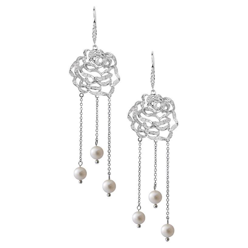 Fei Liu Rose Gem-Set Sterling Silver Chandelier Earrings For Sale