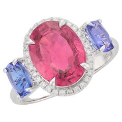 Fei Liu Rubellite Tourmaline, Diamond and Tanzanite Platinum Trilogy Ring
