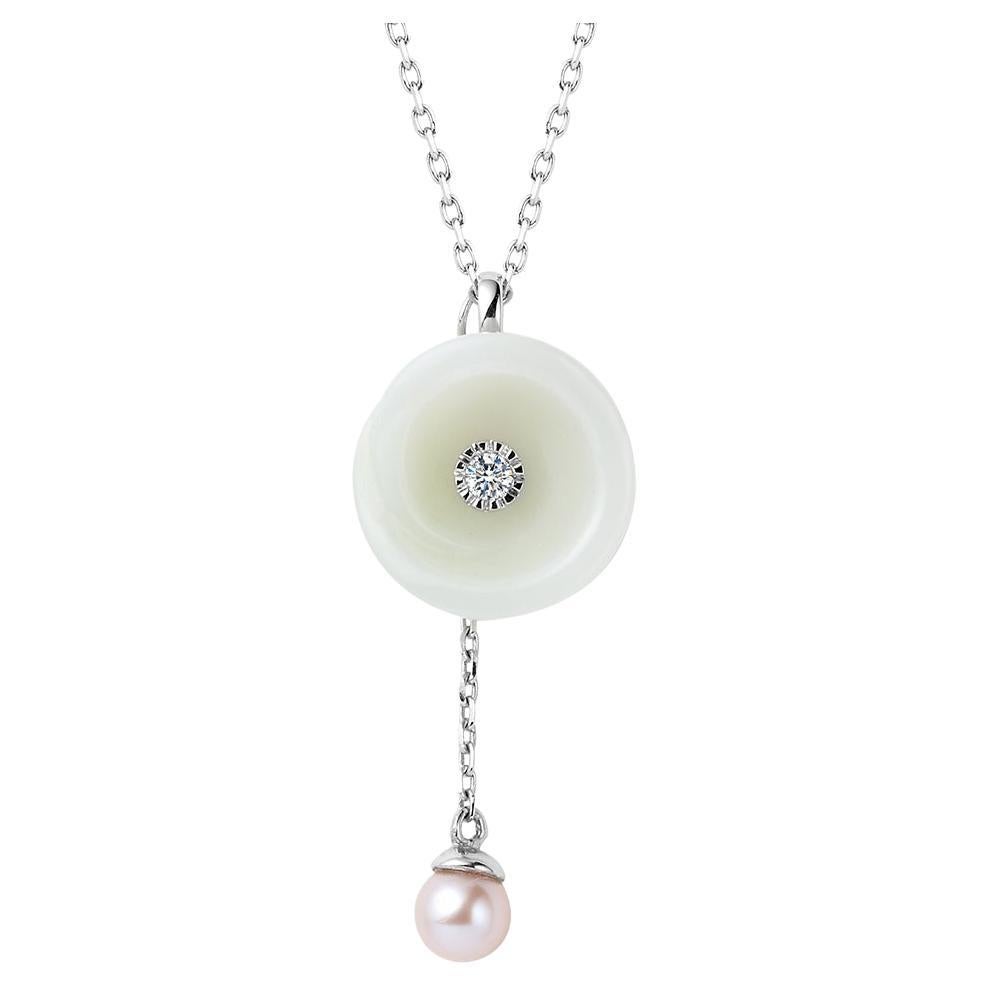 Fei Liu Russian Nephrite Diamond Pearl 14 Karat Gold Pendant Necklace