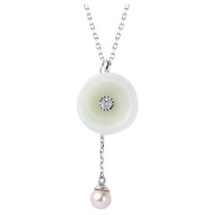 Fei Liu Russian Nephrite Diamond Pearl 14 Karat Gold Pendant Necklace